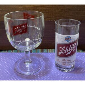 Schlitz‎ Beer Drinking Cup Glass Plus Thumbprint Goblet Vintage Milwaukee Famous